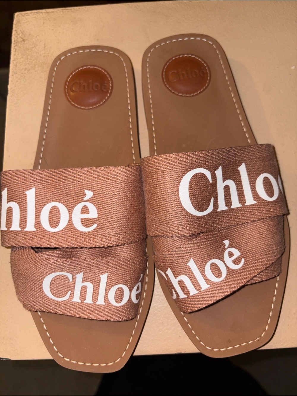 Chloe Woody Logo Slide Sandals
